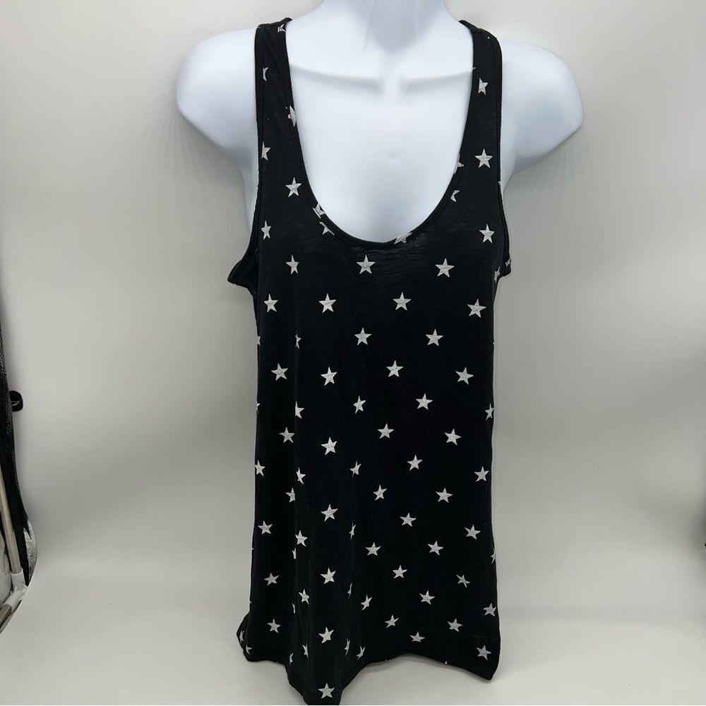Pink Victoria Secret Tank Pajama Racer Back Top in Black w/White Stars-Size M